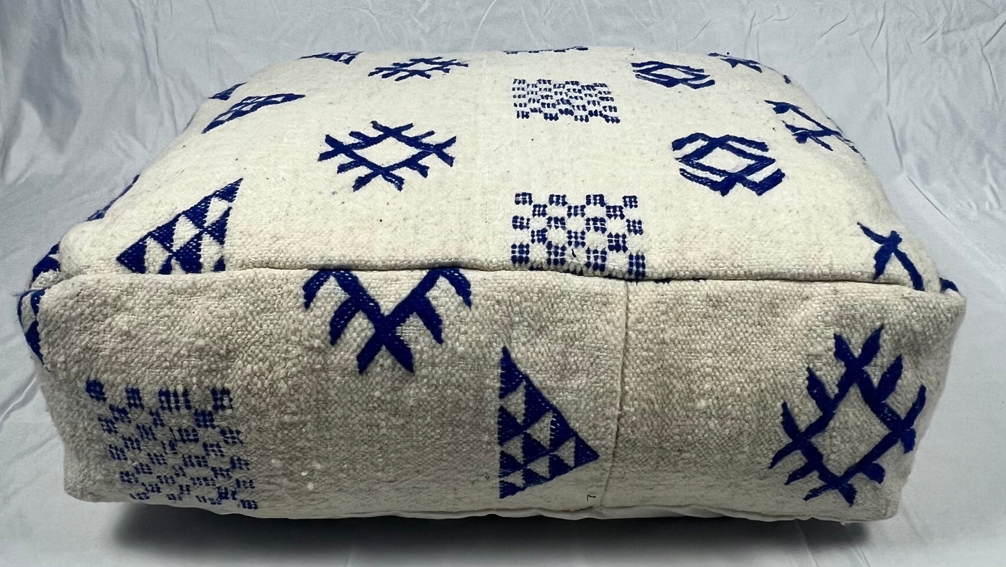 Cream & Blue Pouf